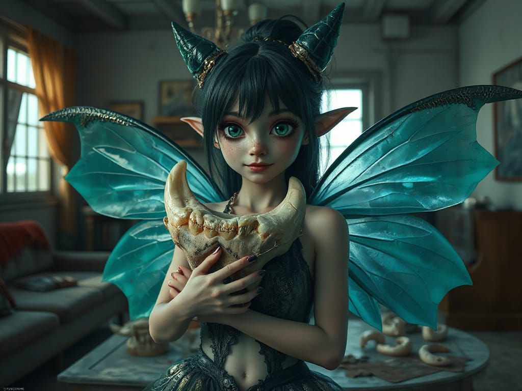 Dark Fantasy Fae with Pierced Beauty and Gothic Wingspan