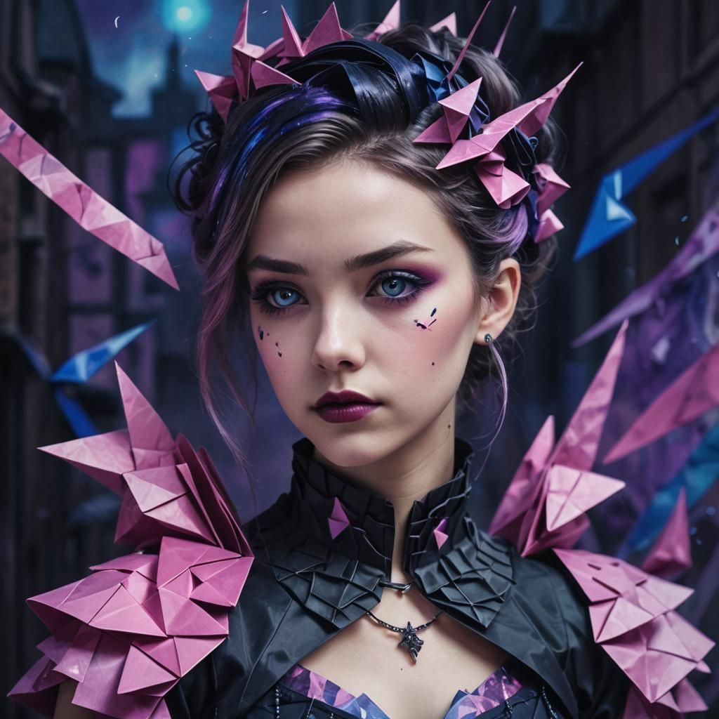 Gothic Lolita in Crumbling City, Watercolor Aesthetic