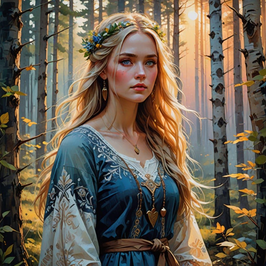 Ethereal Norse Goddess Walking through Whimsical Pine Woods ...