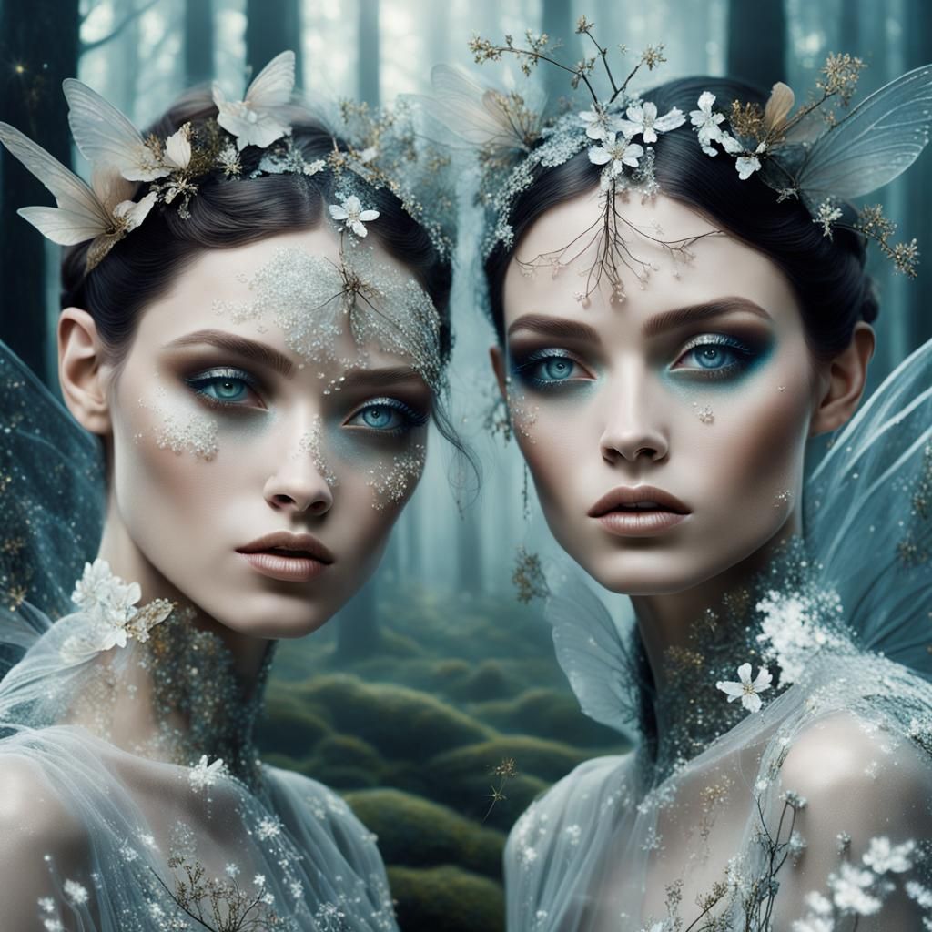 Ethereal Fairies in Autumn Forest: Hyper-Realistic Vogue Dou...