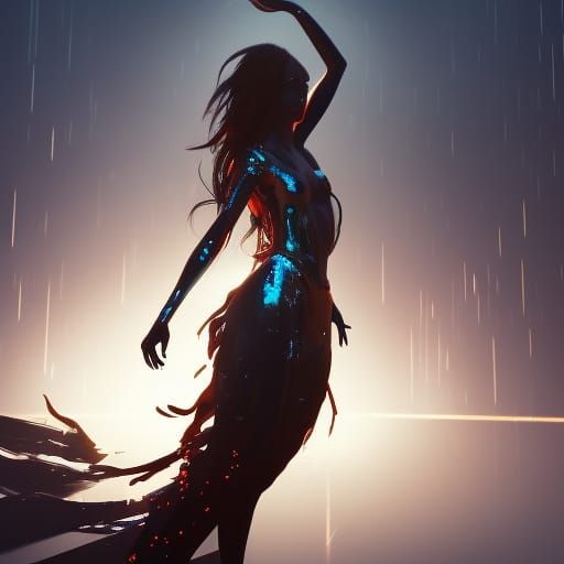 Shimmering Dancer in Rainy Dark Fantasy Art