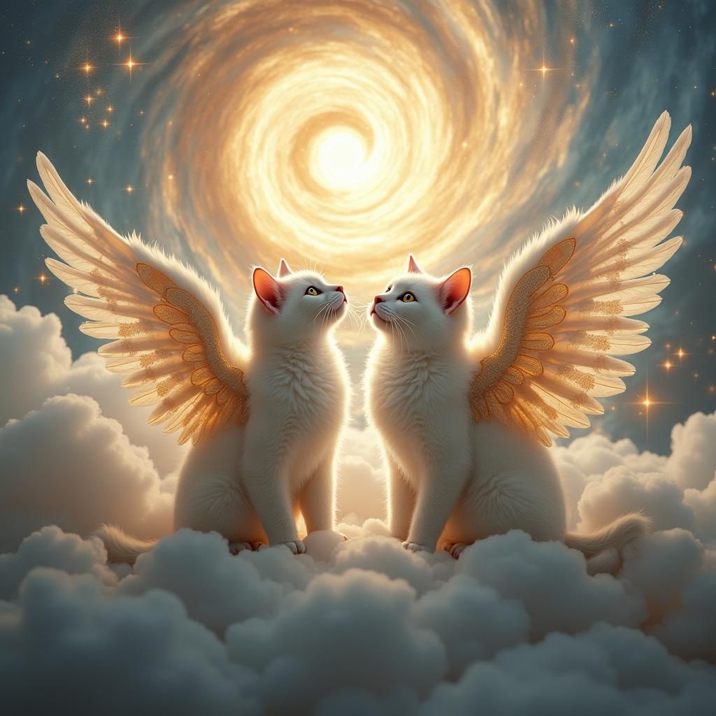 Angelic Cats in Heavenly Vista Digital Painting