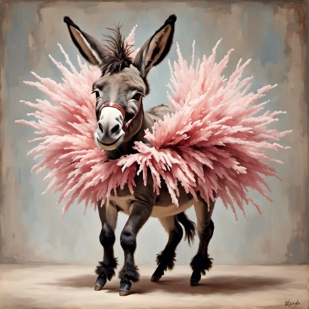 Fluffy Ballerina Donkey in Cartoon Style