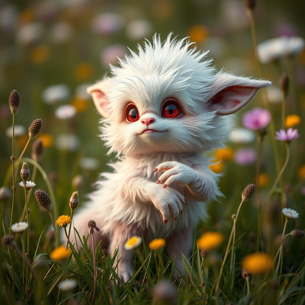 Whimsical Creature in Hyper-Realistic Meadower