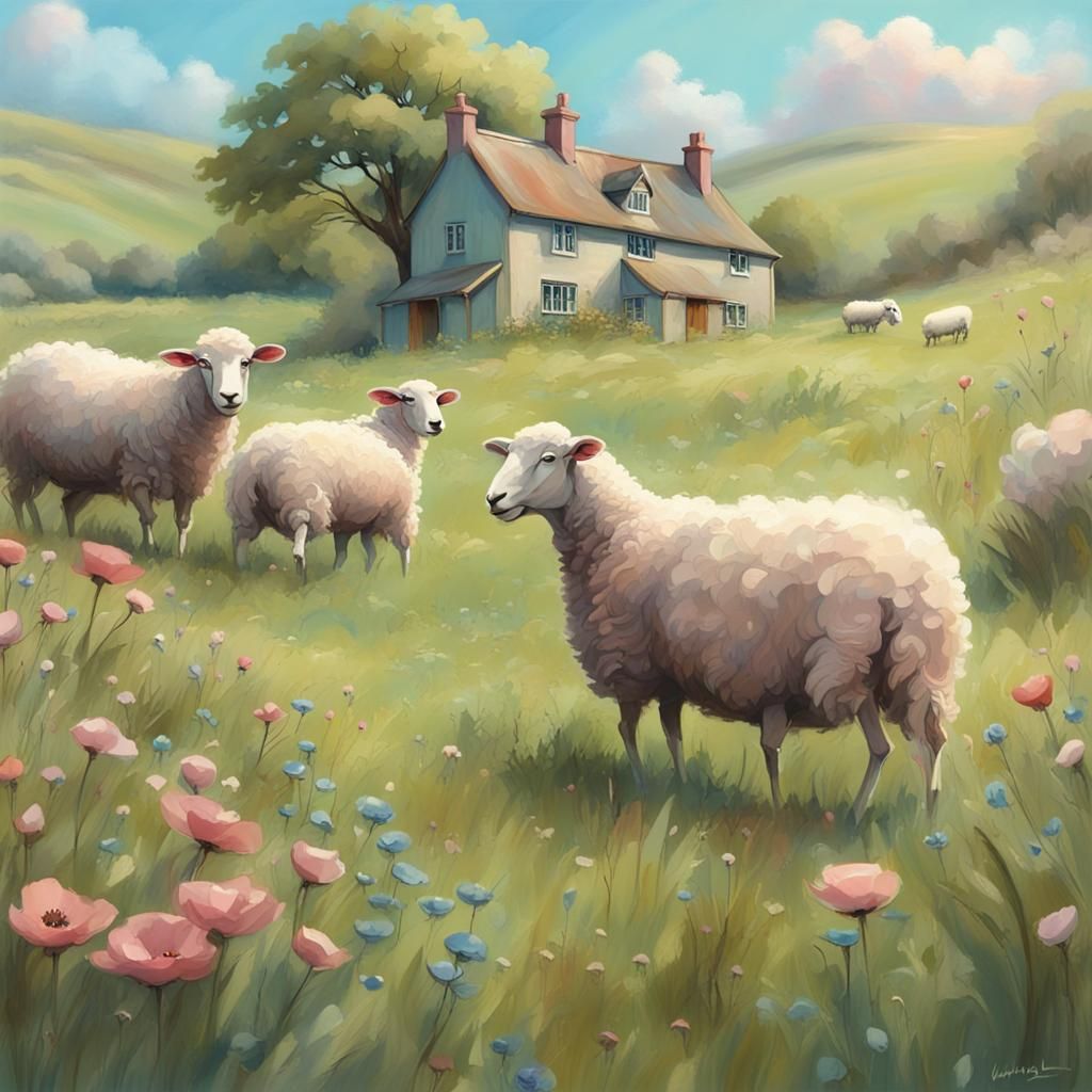 Idyllic English Countryside in Pastel Painting Style