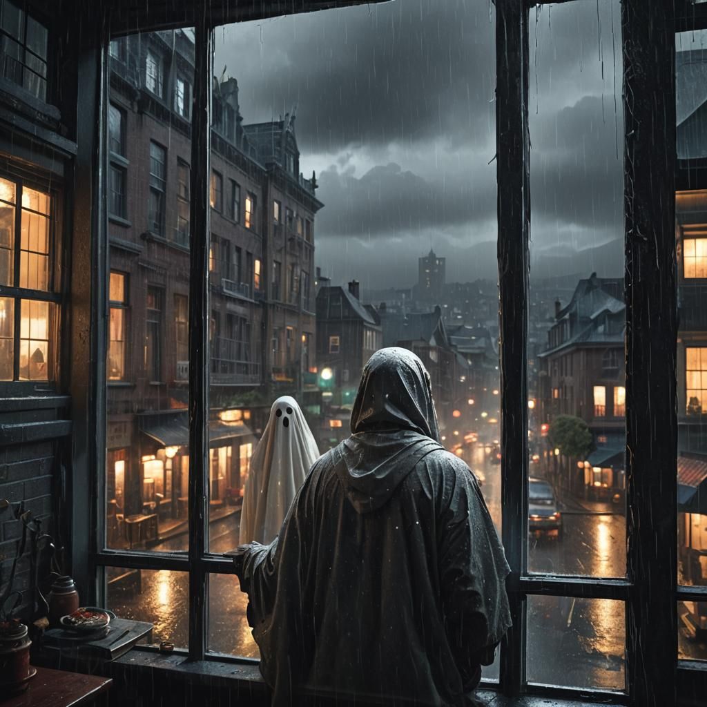 Ghostly Reflection on a Rainy Night