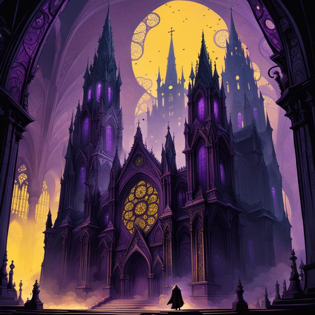 Dark Fantasy Figure on Gothic Cathedral