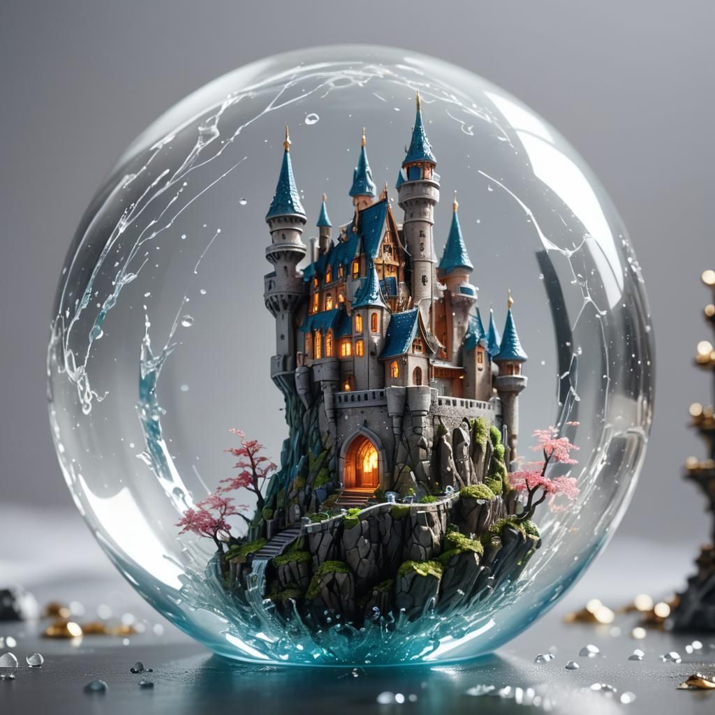 Miniature Castle in Glass Ball, 3D Anime Art