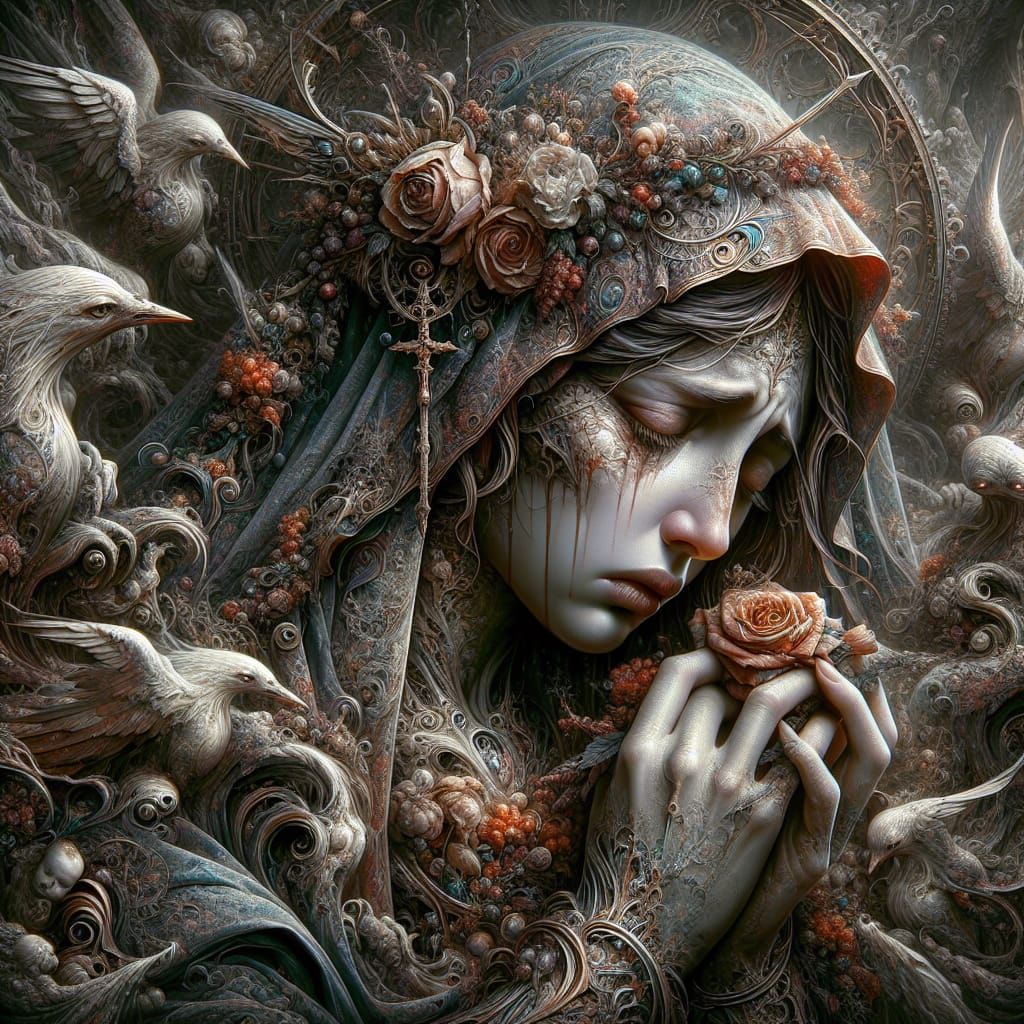 Sorrowful Mother Mary in Detailed Matte Painting