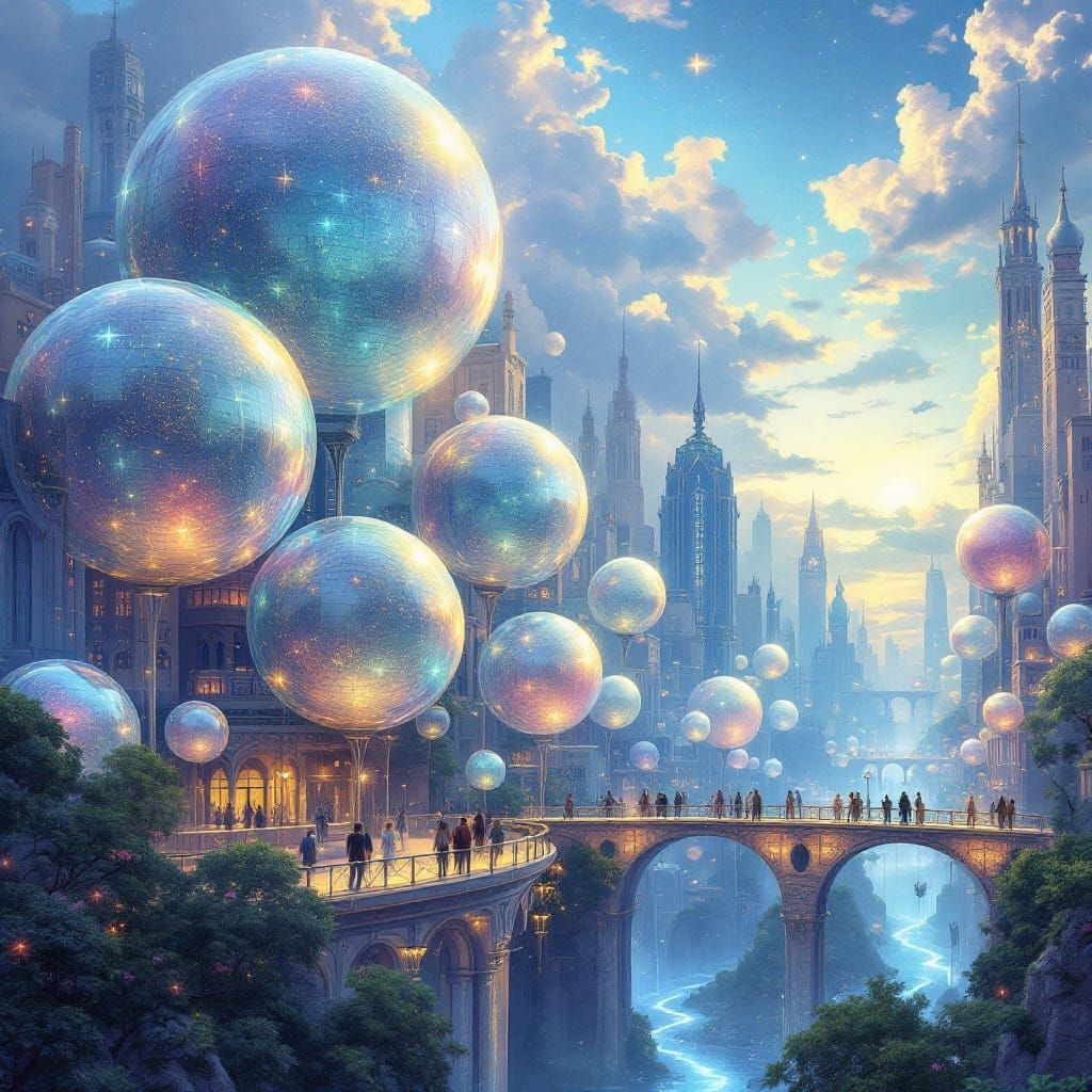 Iridescent Bubble Cityscape: A Dreamlike Metropolis