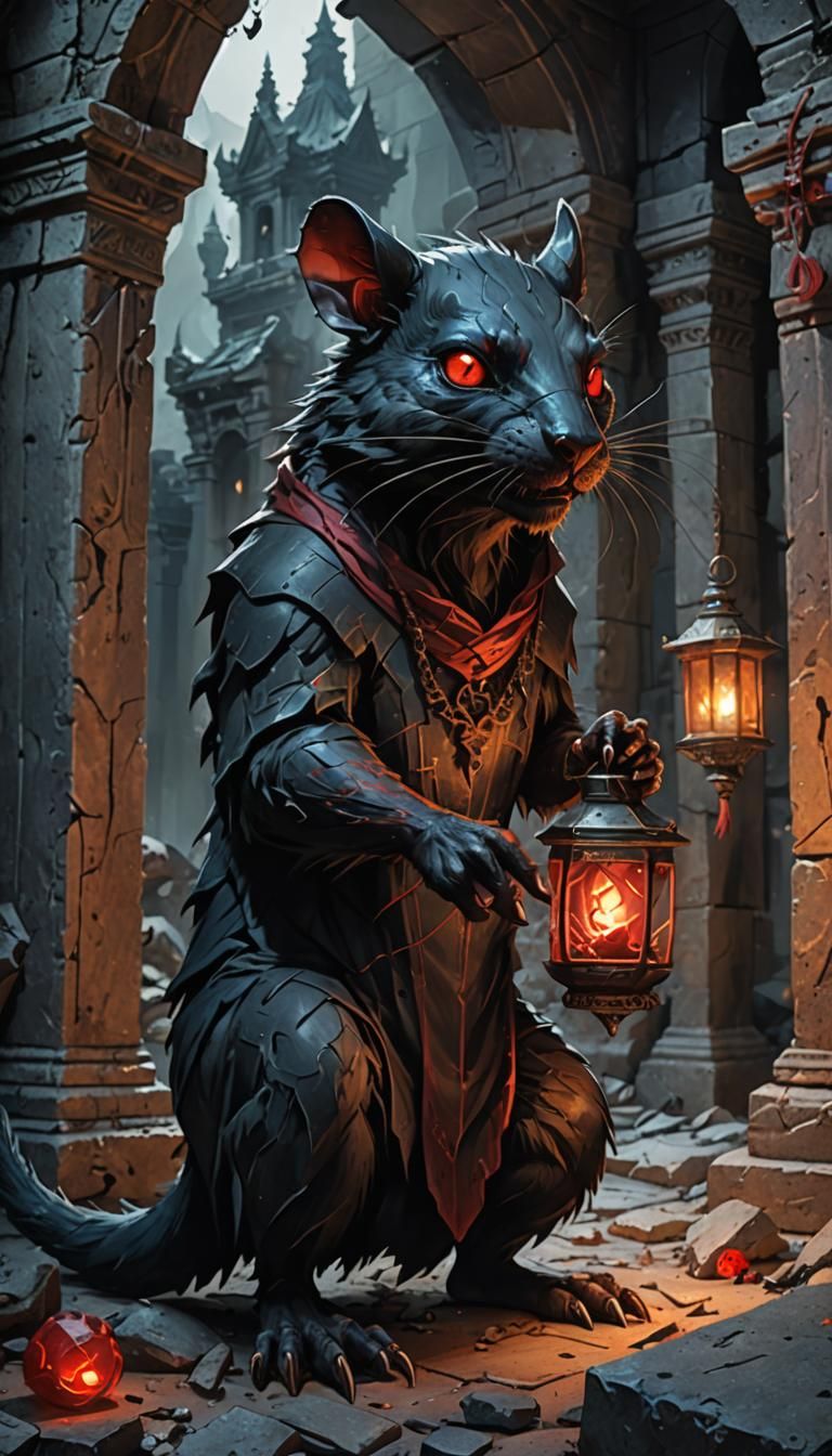 Dark Fantasy Rodent Abomination in Gothic Temple