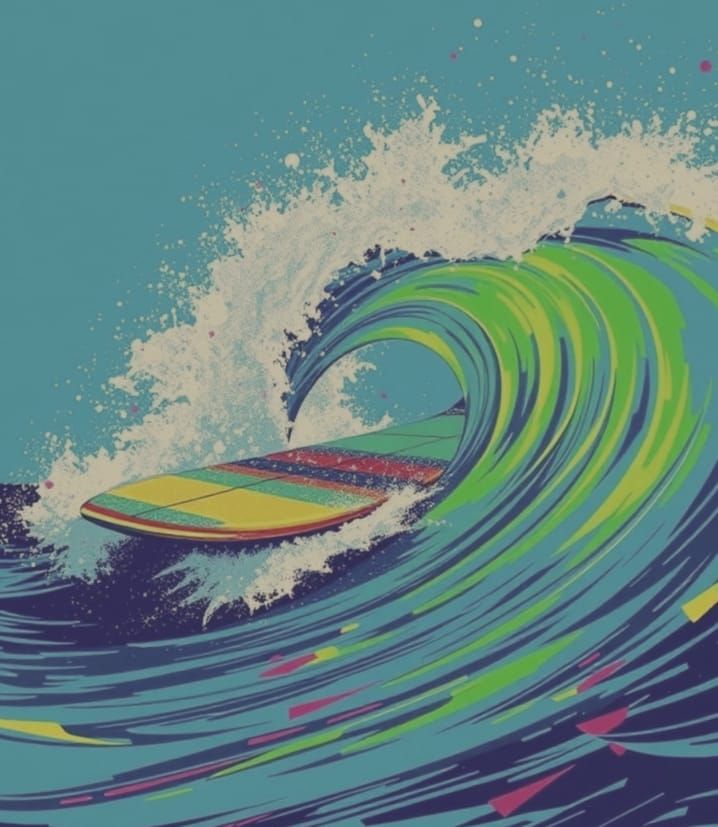 Retro 80s Surf Poster with Neon Accents