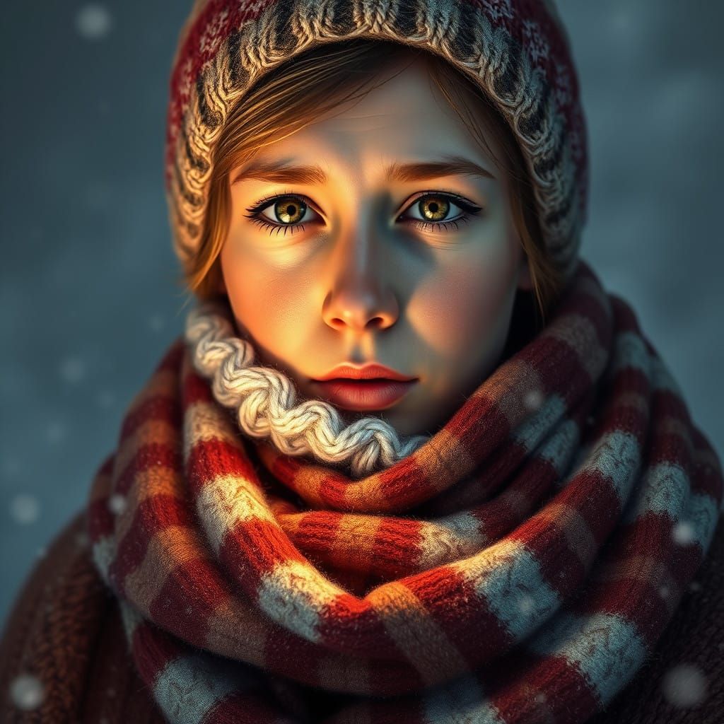 Cosy Winter Portrait with Allergy Symptoms in Dynamic Lighti...
