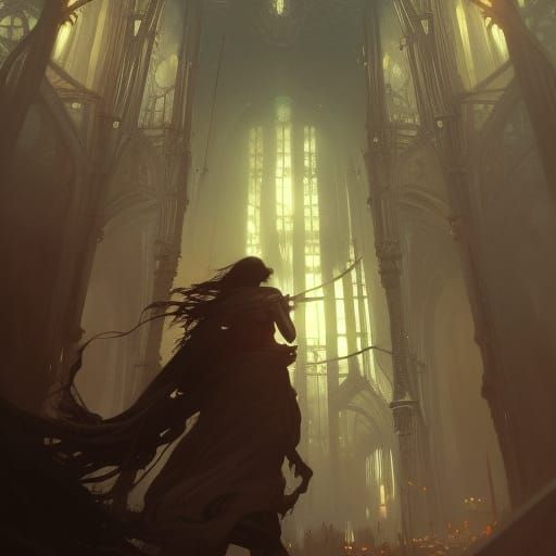 Dark Fantasy Art in Purple and Yellow