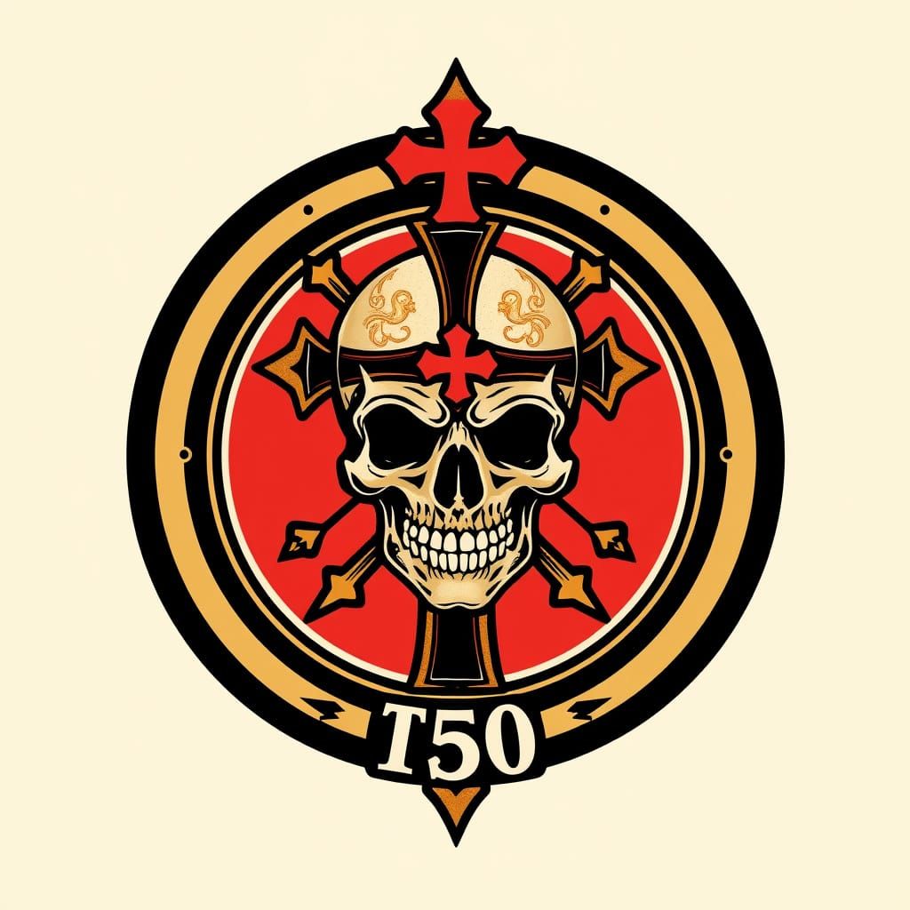 Orthodox Cross and Skull Emblem in Tattoo Style