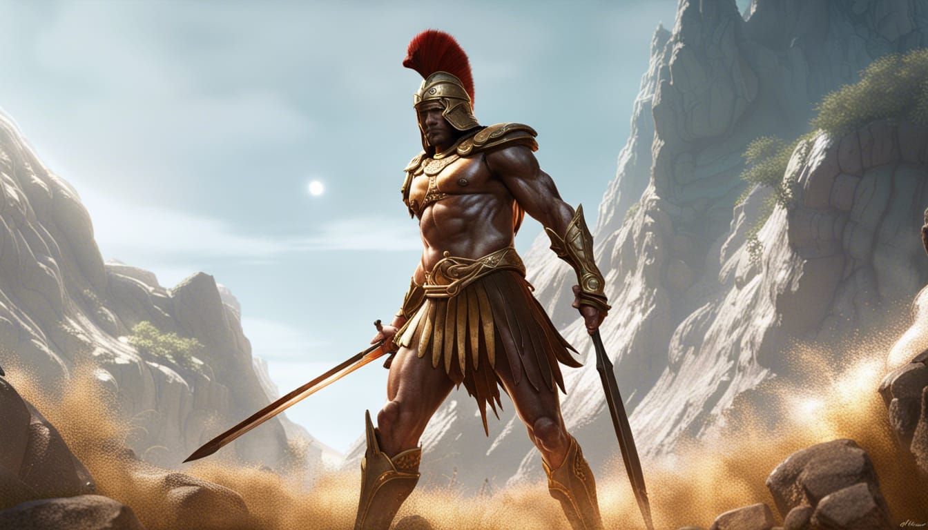 Achilles in Proud Pose: Dark Fantasy Concept Art