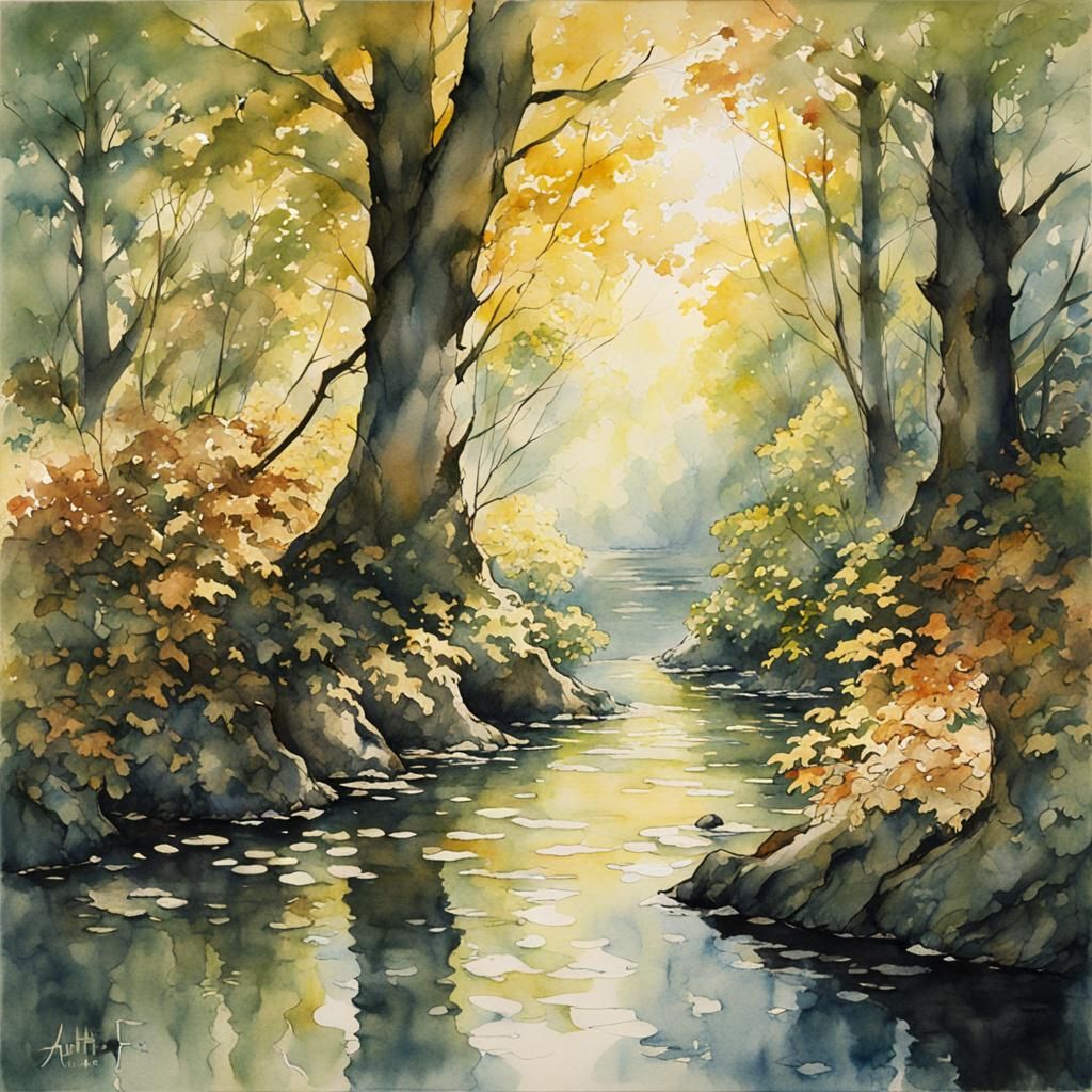 Sunlight Through Leaves: Watercolor Forest Canopy
