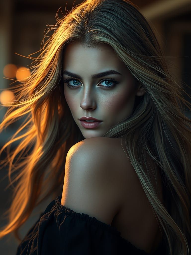 Fantasy Art Masterpiece: Elegant Woman in Golden Hour Light