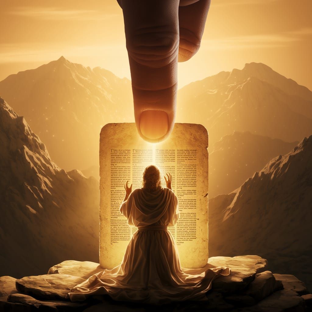Divine Revelation: Moses Receives the Ten Commandments in a ...