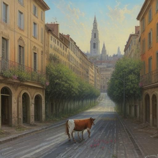 Lyon's Abandoned City Reclaimed by Nature: Oil Painting