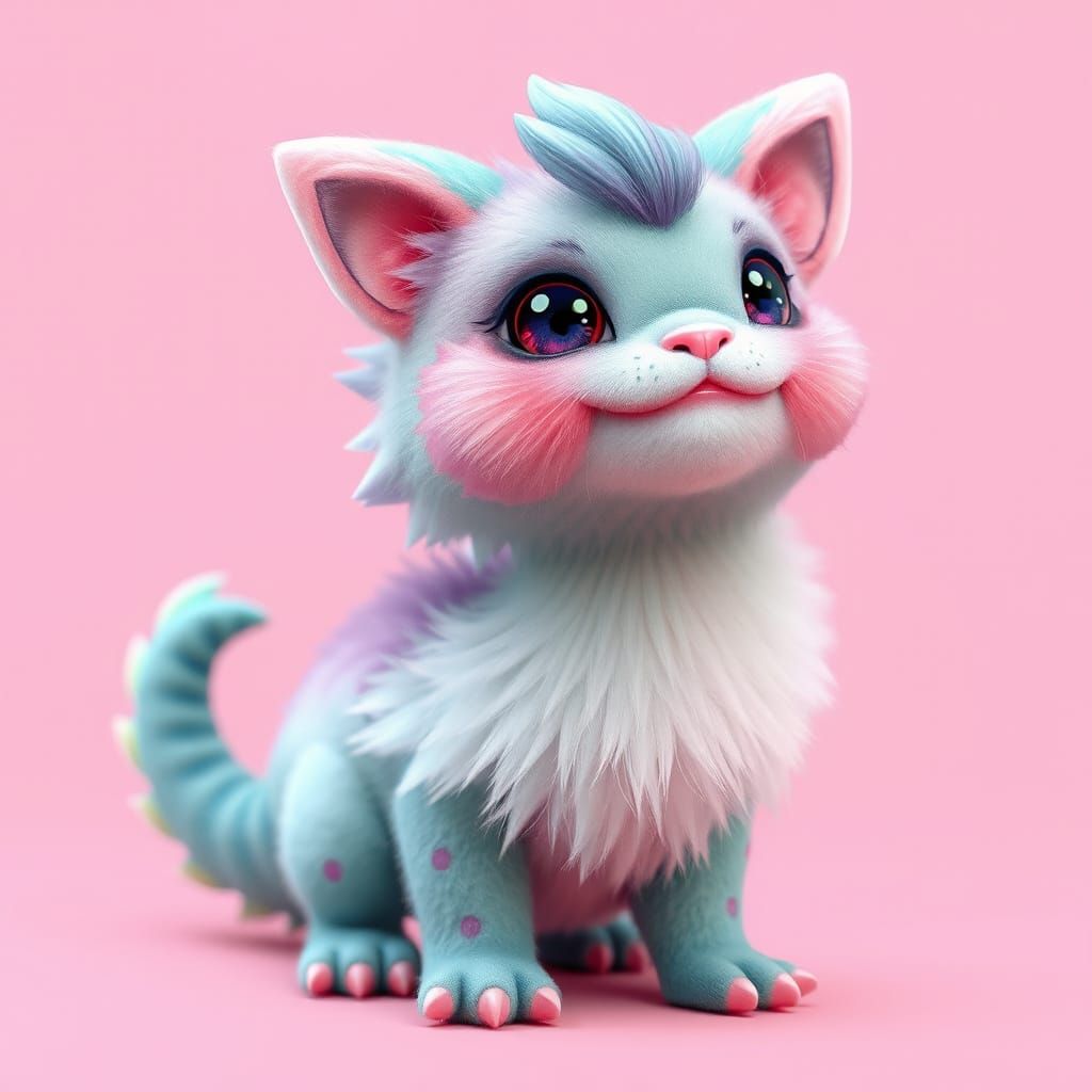 Whimsical Dragon-Kitten Creature in Pop Surrealist Style