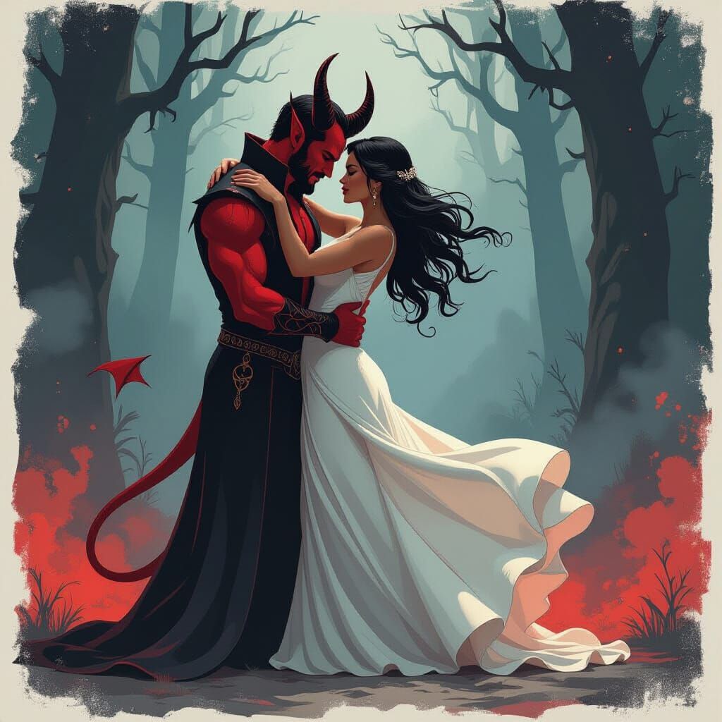 Romantic Embrace: Woman and Devil in Dark Fantasy Art