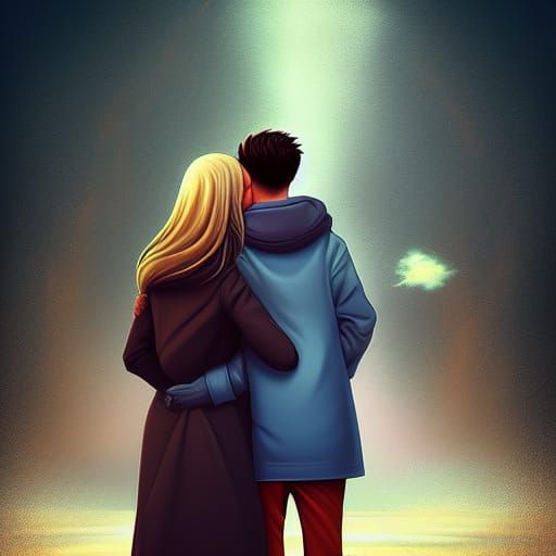 Two Boys in a Trench Coat: Surreal Digital Art