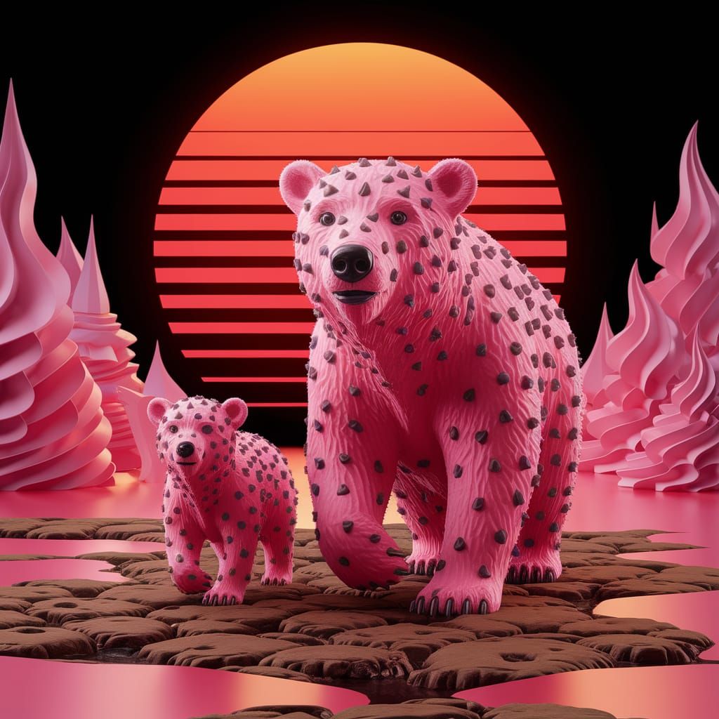 Strawberry Ice Cream Polar Bears in Cookie World