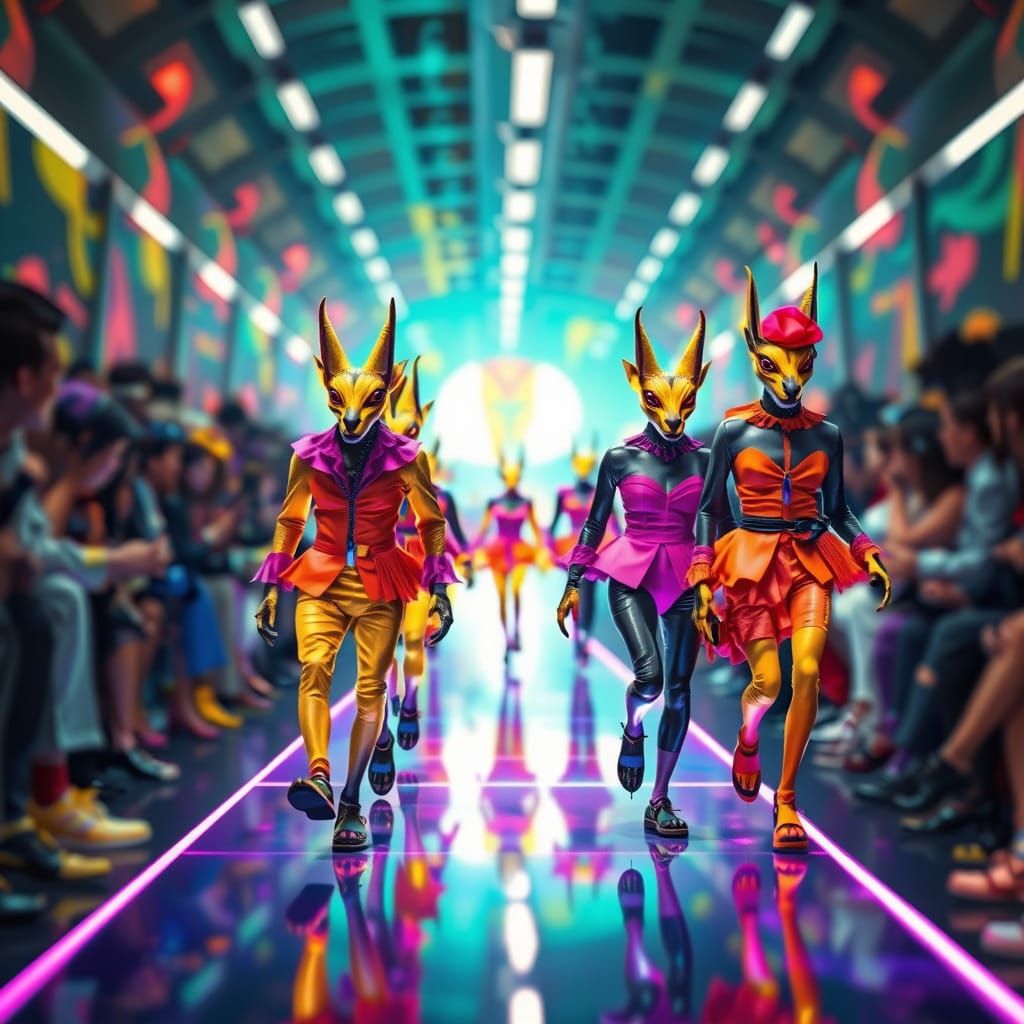 Surreal Fashionistas Strut Down a Neon Catwalk