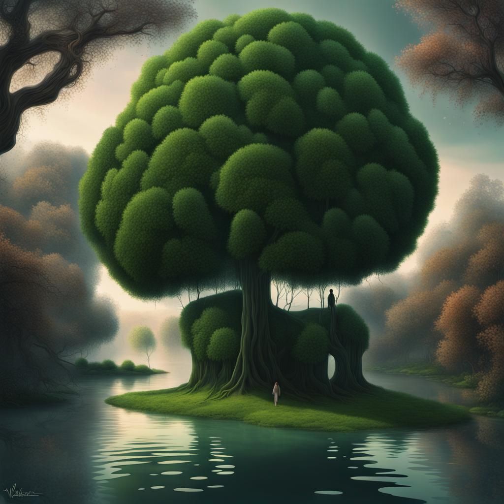 Surreal Dawn Breaks Through Forest: Magical Realism