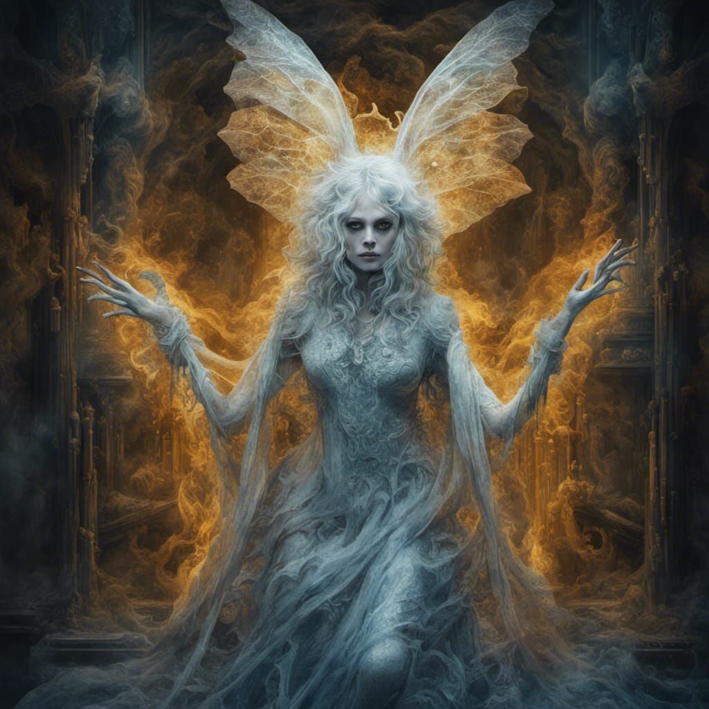 Glass Ghost Angel with Neon Cracks