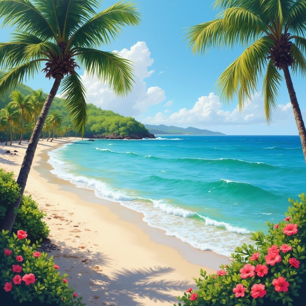 Puerto Rico Beach Scene in Impressionist Style