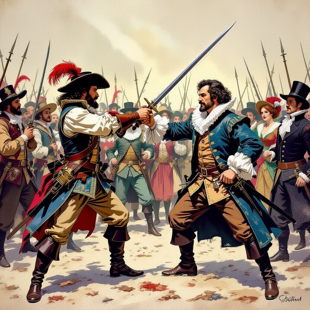 Musketeer Duel Interrupted by Shakespeare
