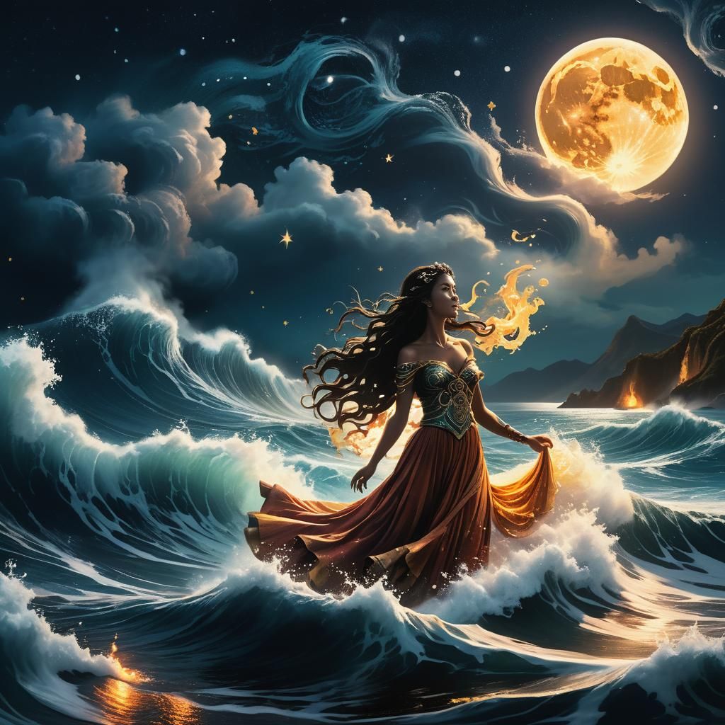 Ocean Goddess Emerges from Swirling Tsunami