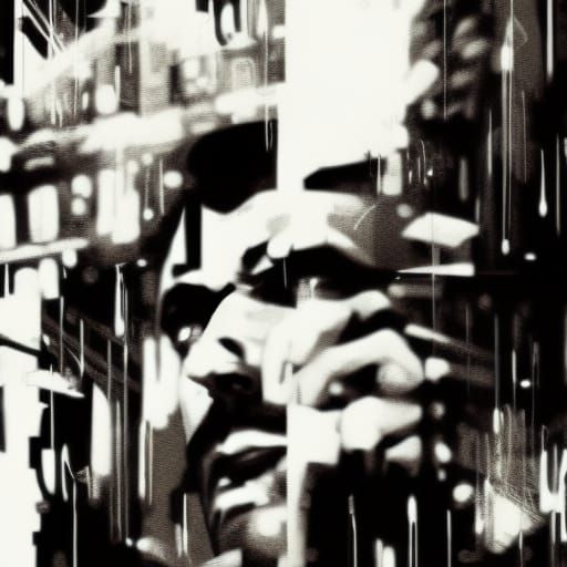 Film Noir Portrait in Shadowy Cityscape