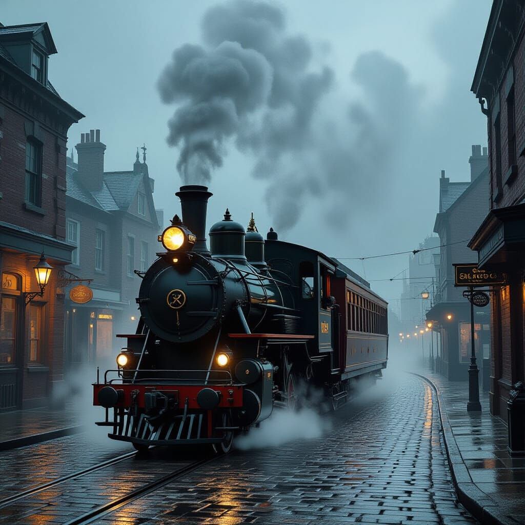 Vintage Steam Tram on Cobblestone Streets