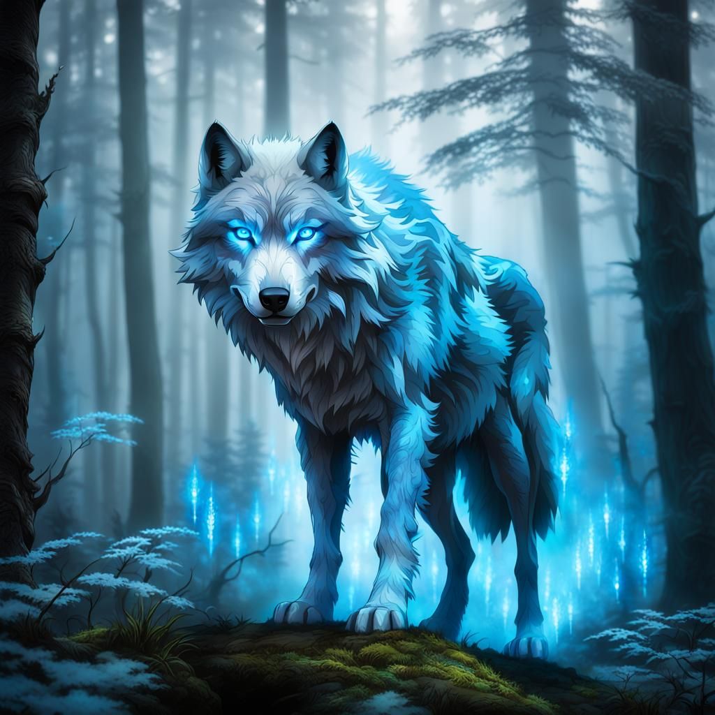 Ethereal Spirit Wolf in Ancient Forest
