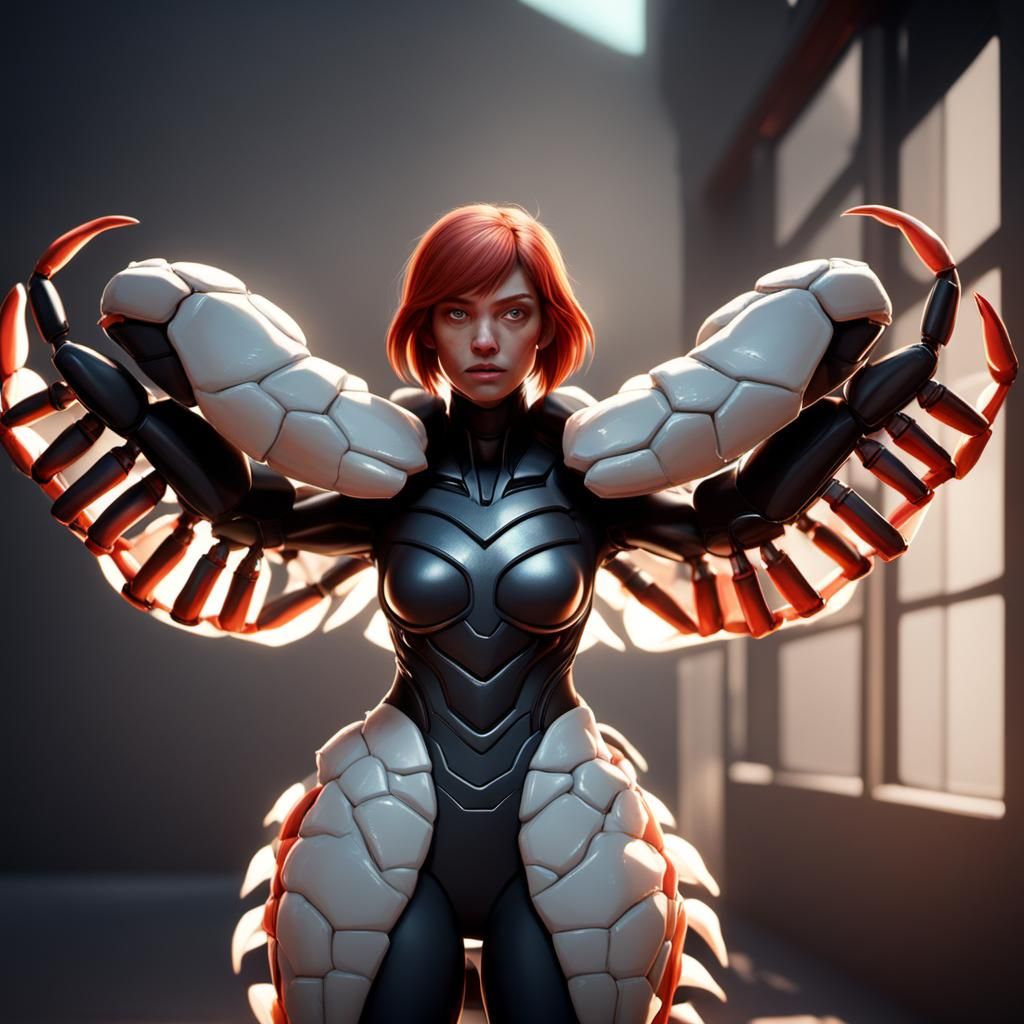 Woman's Surreal Transformation into a Crab: 3D Art