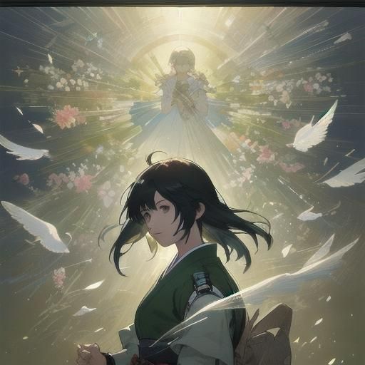 Non-Binary Spring Deity in Japanese Art Style