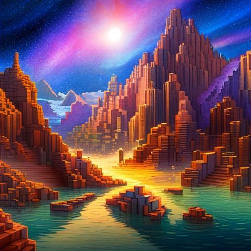 Minecraft World: Holographic Astral Cosmic Illustration
