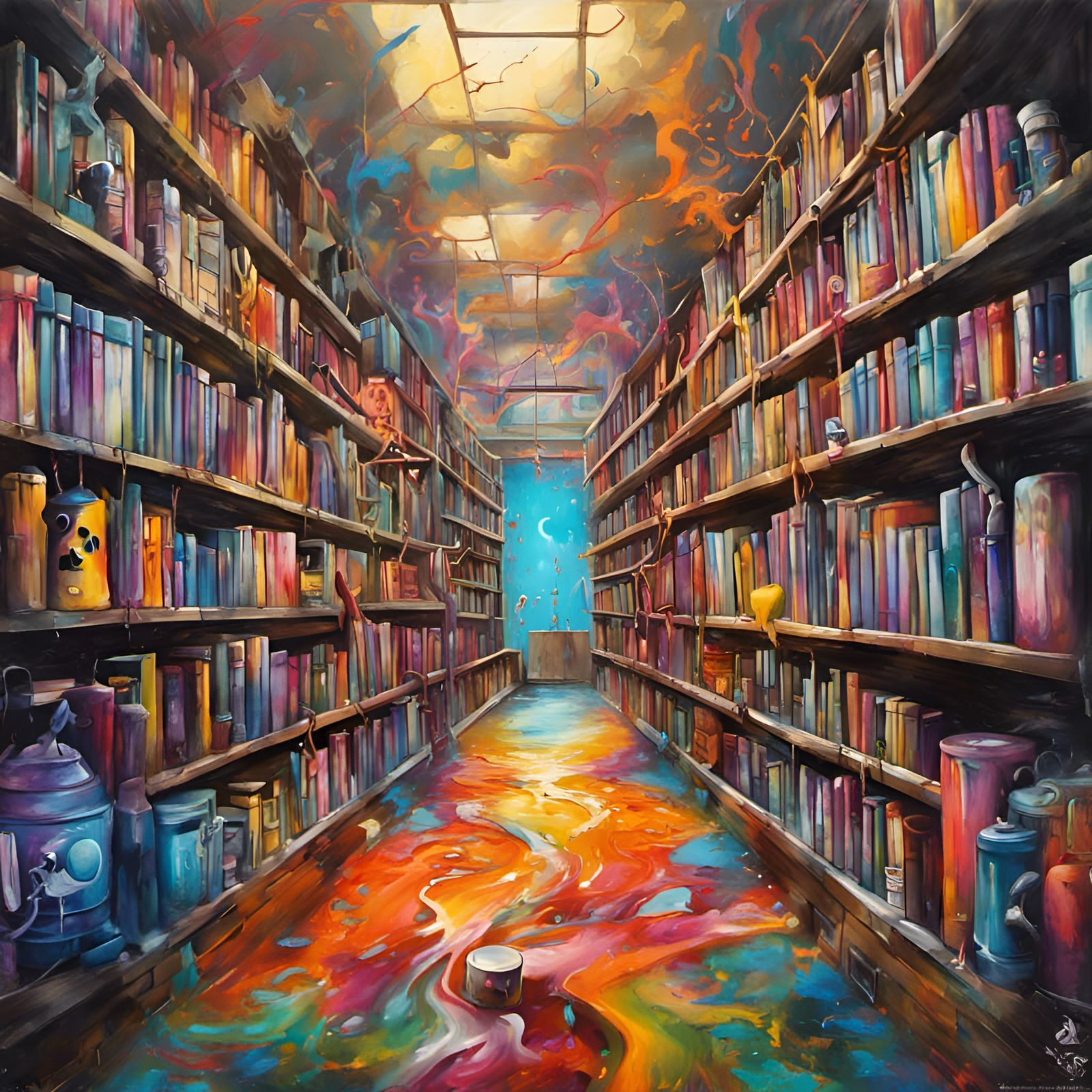 Colorful Graffiti Art Library Interior