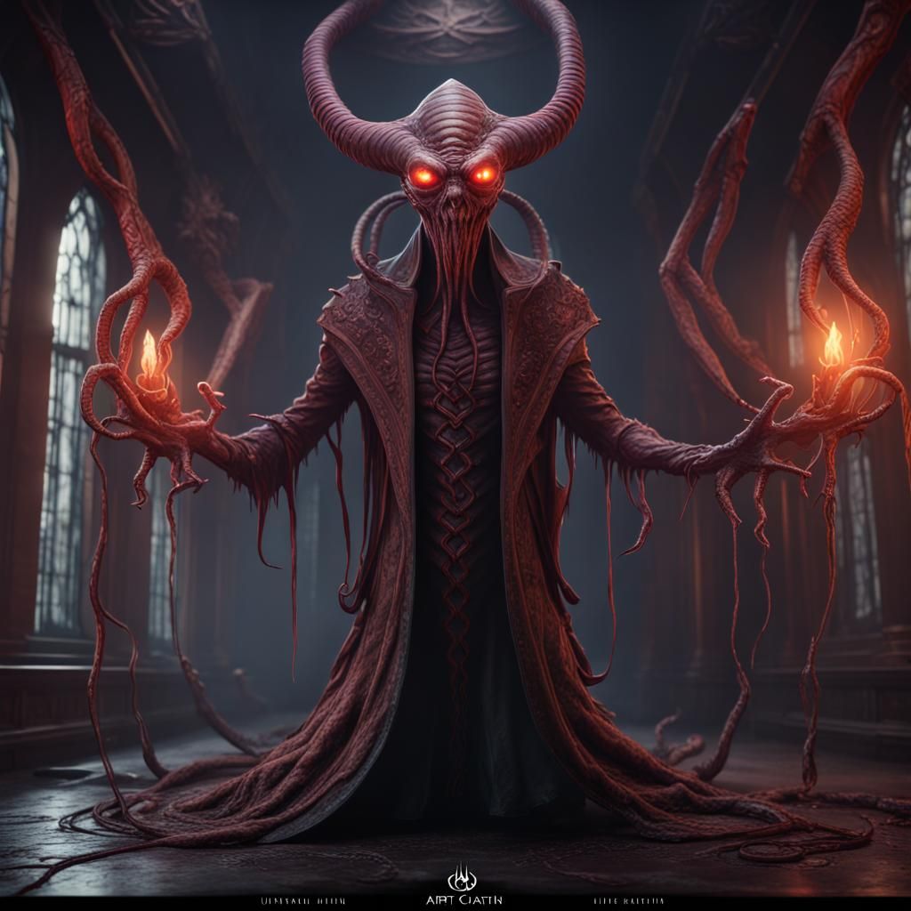 Eldritch Alien Viper Priest: Detailed Matte Painting