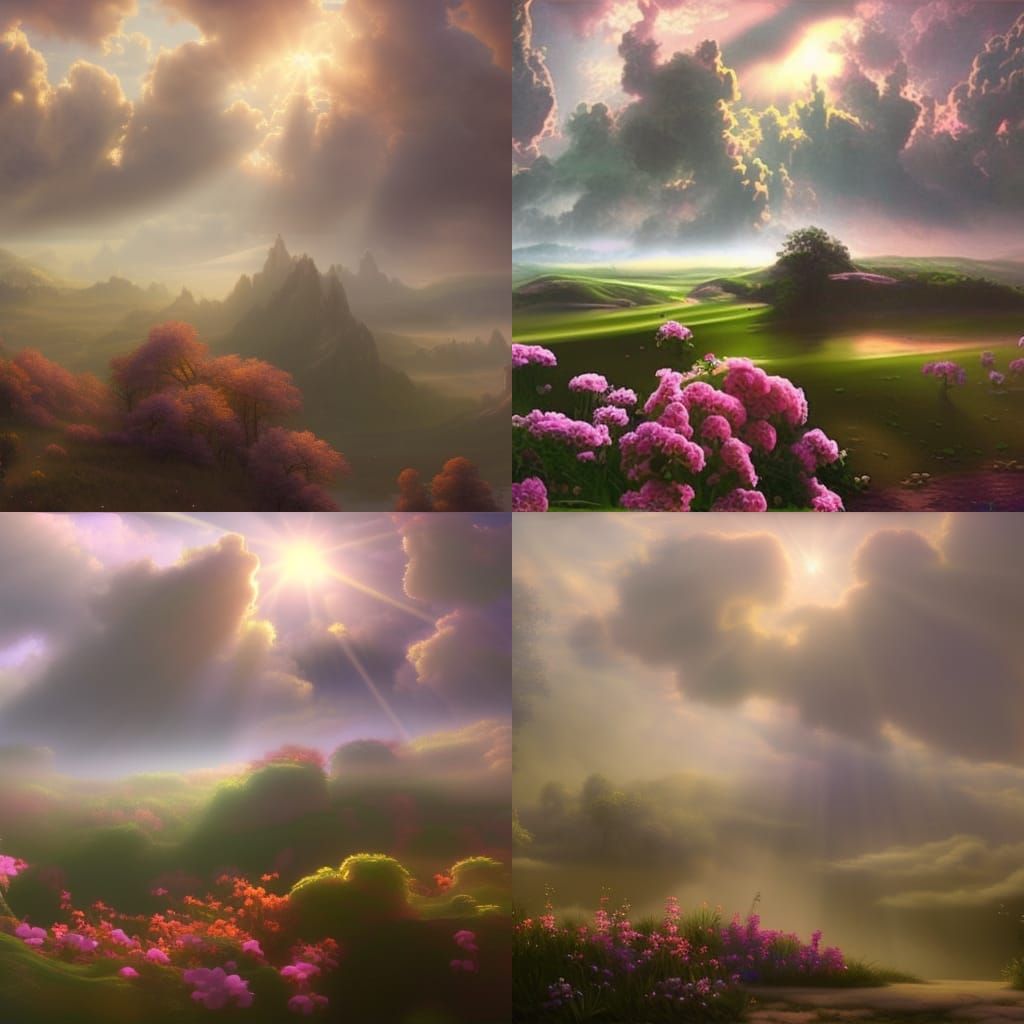 Rose Field Sunset: Detailed Digital Matte Painting