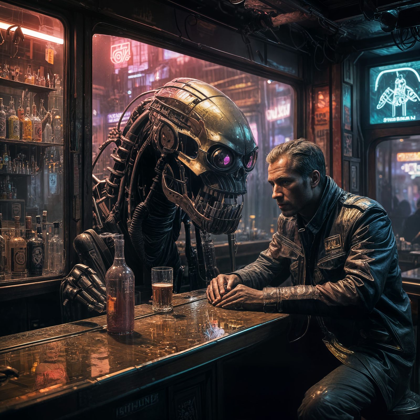 Dimly Lit Expat Bar in Neon Underworld