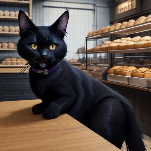 Jiji Black Cat in Bakery, Studio Ghibli Style
