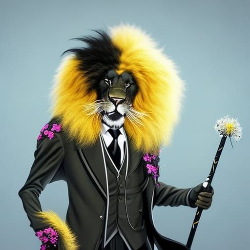 Dandy Lion with Dandelions in Hyperrealistic Style
