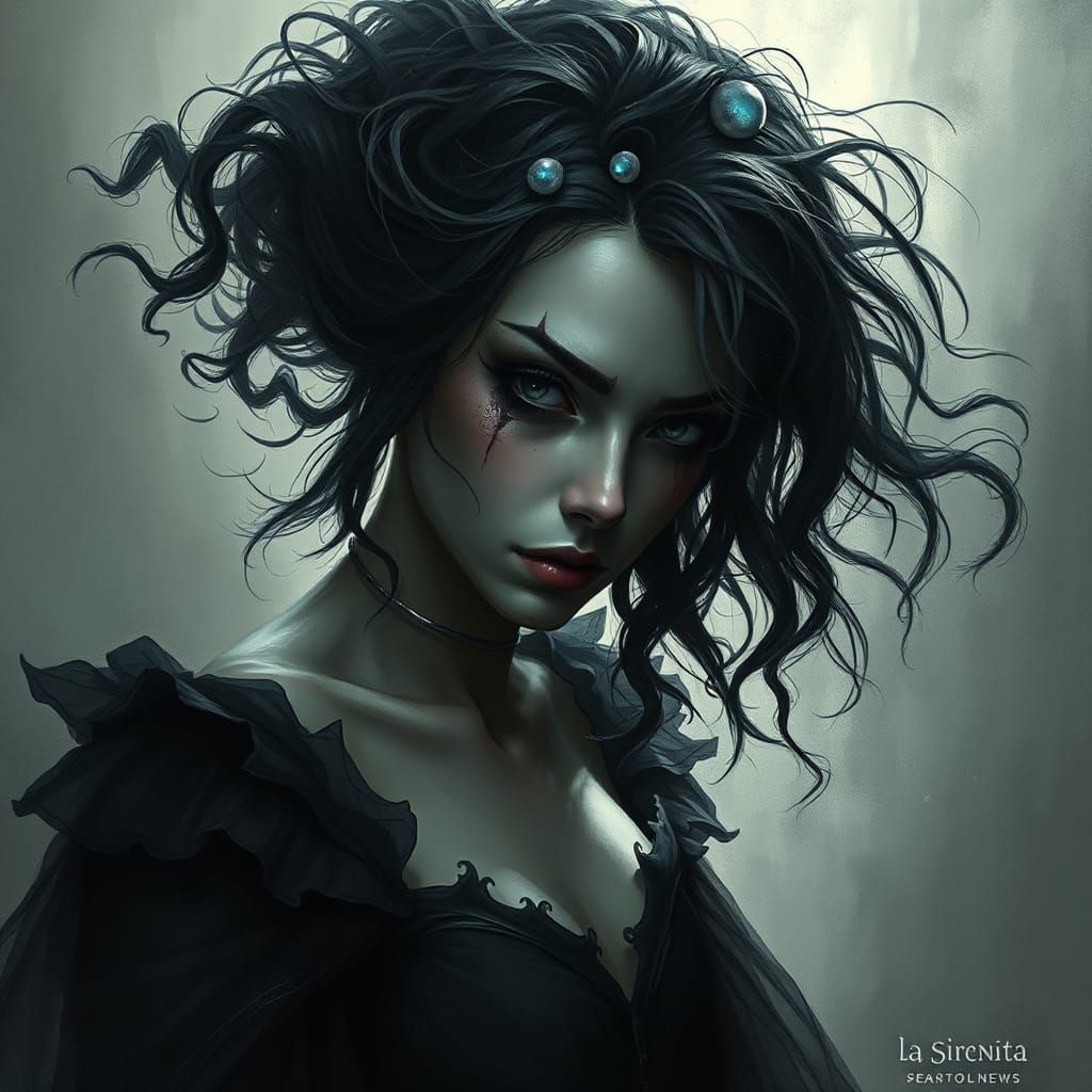 Dark Little Mermaid in a Biomechanical Nightmare