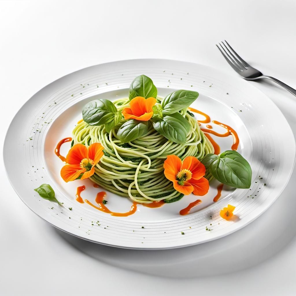 Appetizing Spaghetti with Pesto as 3D Digital Art