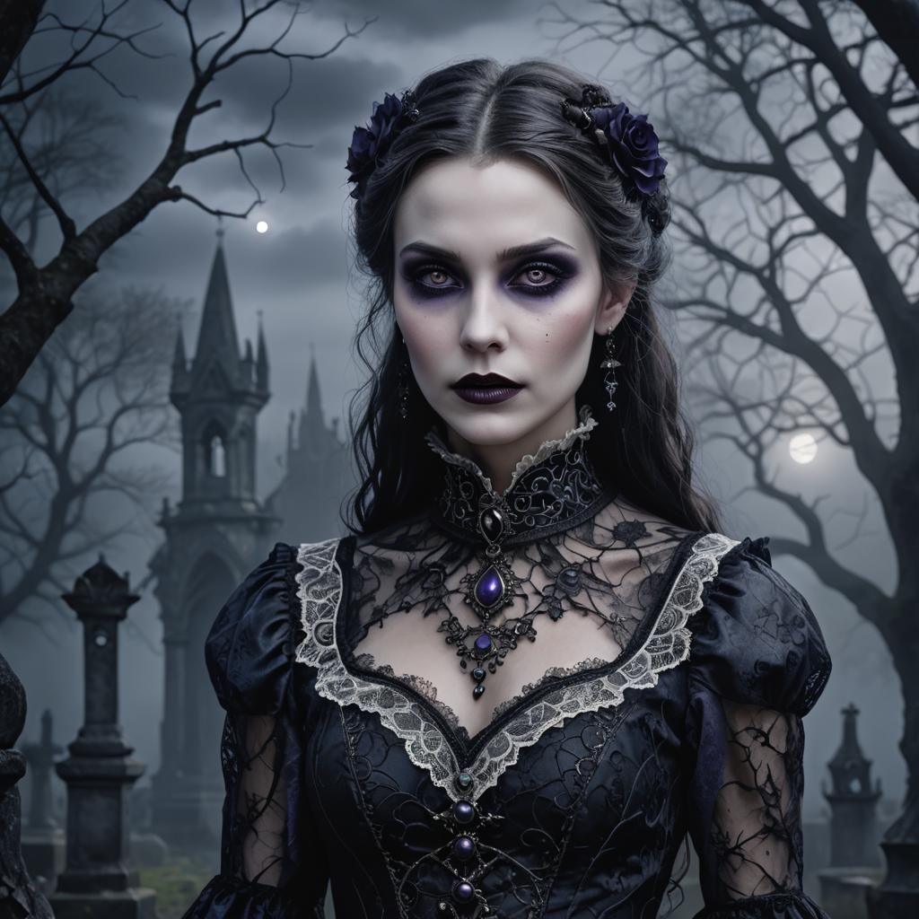 Gothic Vampire Portrait in Grayscale