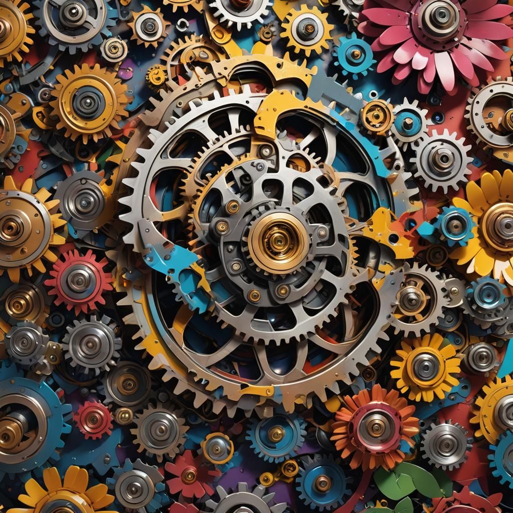 Mechanical Gear Flower: Hyperrealistic Concept Art